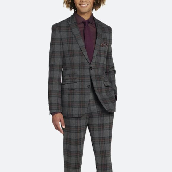 Paisley & Gray Slim Fit Peak Lapel Tartan Plaid Suit Separates Jacket - Picture 1 of 5